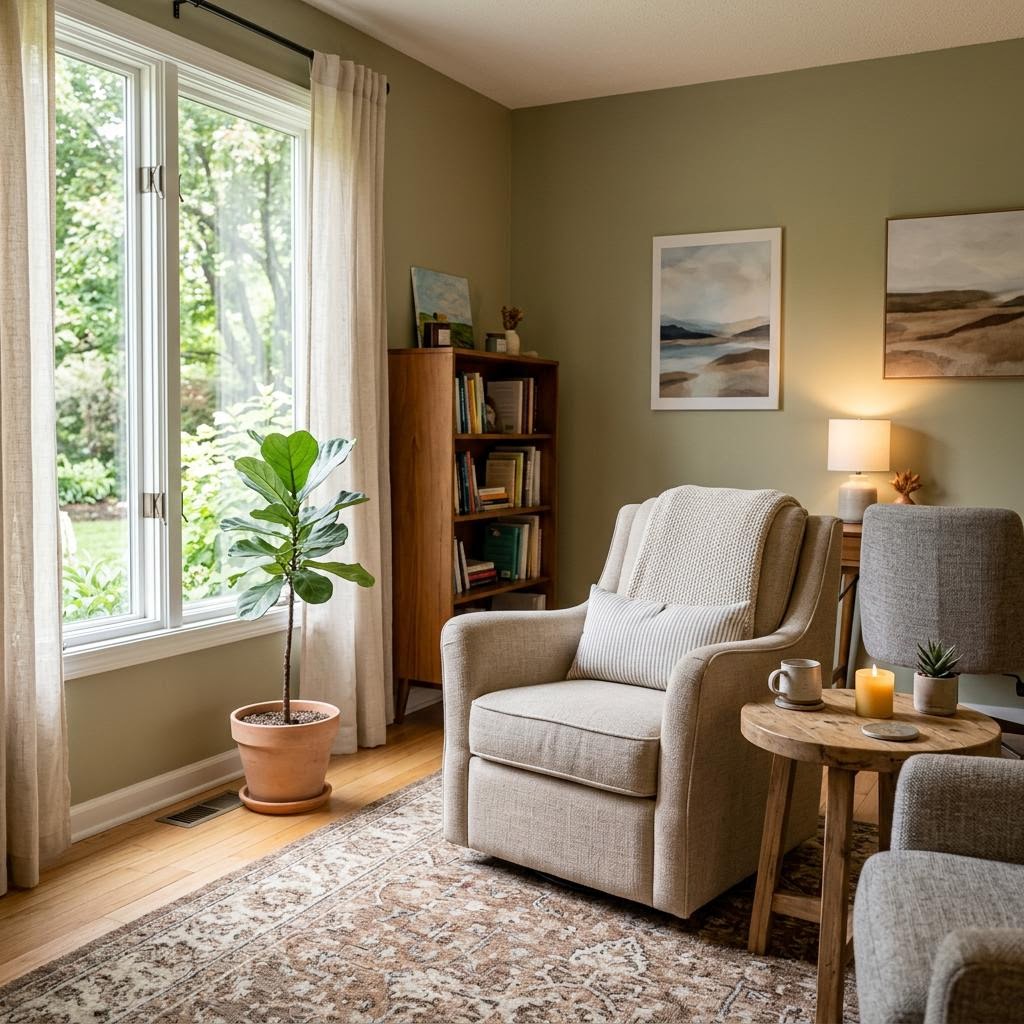 Warm, inviting therapy office